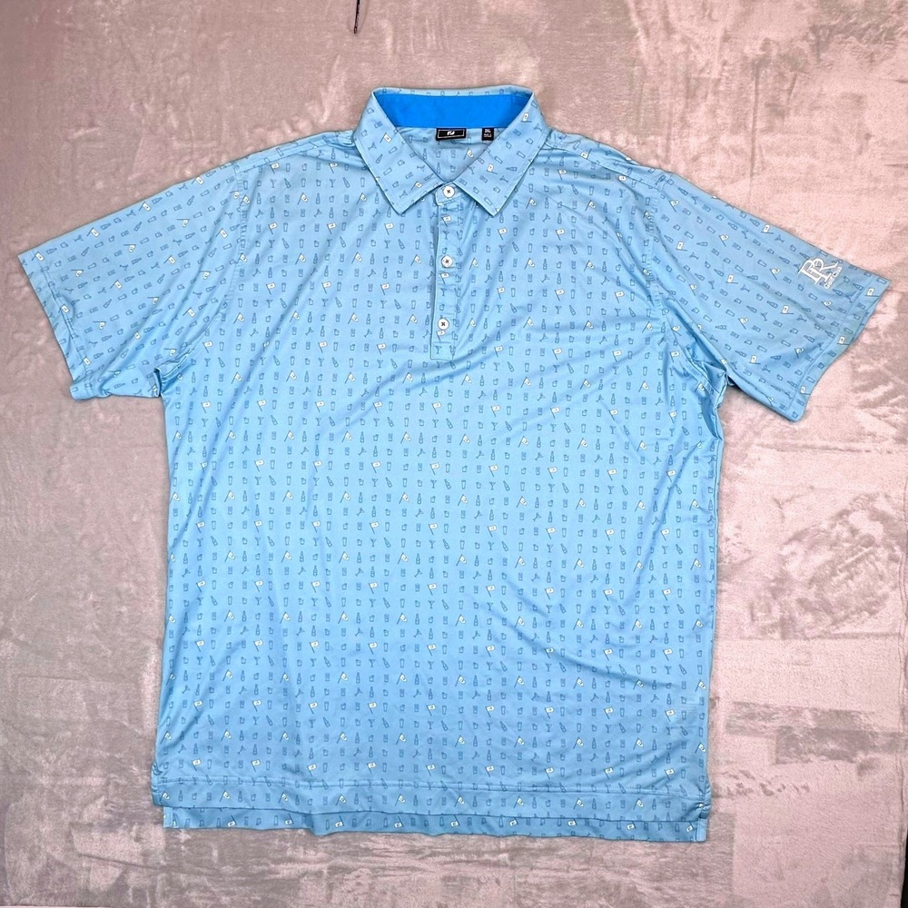 FootJoy‎ Polo Men 2XL Blue PR Golf Club Novelty Print Short Sleeve Performance
